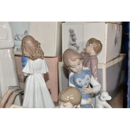 554 - A GROUP OF SEVEN NAO FIGURES AND ONE LLADRO FIGURE, comprising Lladro Two Nuns model no 4611 design ... 