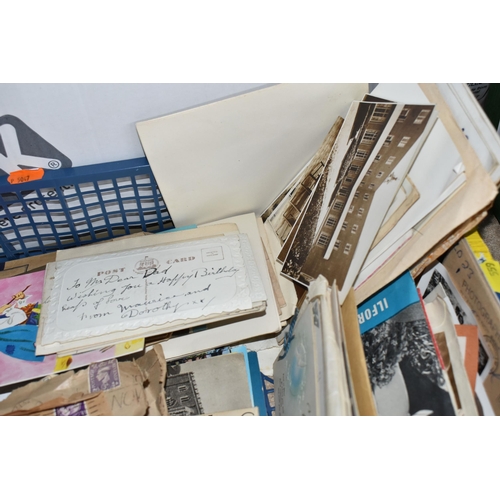 559 - TWO BOXES OF EPHEMERA AND A COLLECTION OF MATCH BOXES, to include early - mid 20th century postcards... 