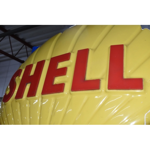 563 - A WALL MOUNTED SHELL GARAGE SIGN, yellow plastic scallop shell logo with raised red individual lette... 