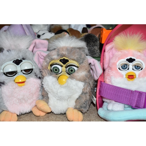 564 - ONE BOX OF TY BEANIE BABIES AND THREE FURBIE BABIES, to include three Furbie Babies from the 2000s, ... 