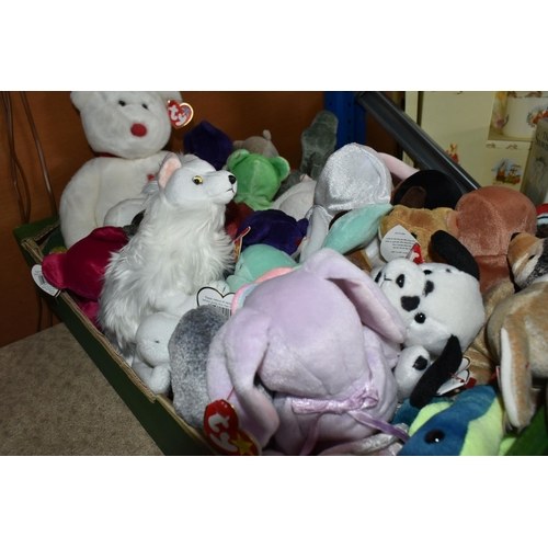 564 - ONE BOX OF TY BEANIE BABIES AND THREE FURBIE BABIES, to include three Furbie Babies from the 2000s, ... 