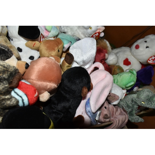 564 - ONE BOX OF TY BEANIE BABIES AND THREE FURBIE BABIES, to include three Furbie Babies from the 2000s, ... 