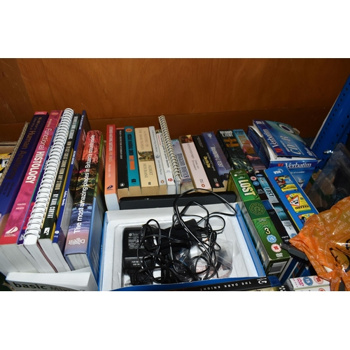 569 - FOUR BOXES AND LOOSE DVDS, CDS, TRAVEL BAGS AND SUNDRIES, to include a Canon HG10 film camera, a gre... 