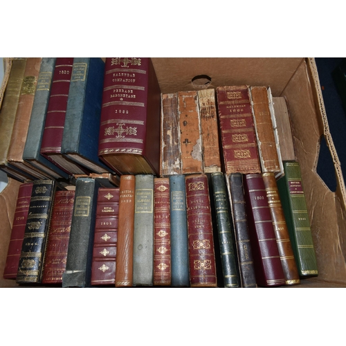 572 - TWO BOXES OF BOOKS containing fifty antiquarian titles in hardback, mainly leather bound format, dat... 