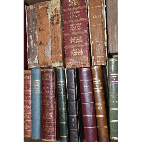 572 - TWO BOXES OF BOOKS containing fifty antiquarian titles in hardback, mainly leather bound format, dat... 