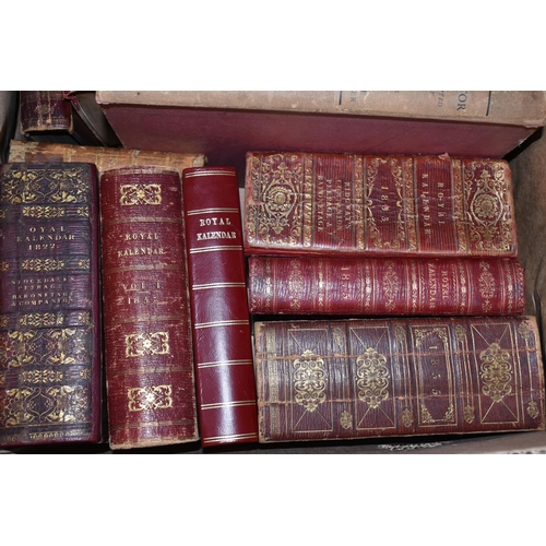 572 - TWO BOXES OF BOOKS containing fifty antiquarian titles in hardback, mainly leather bound format, dat... 