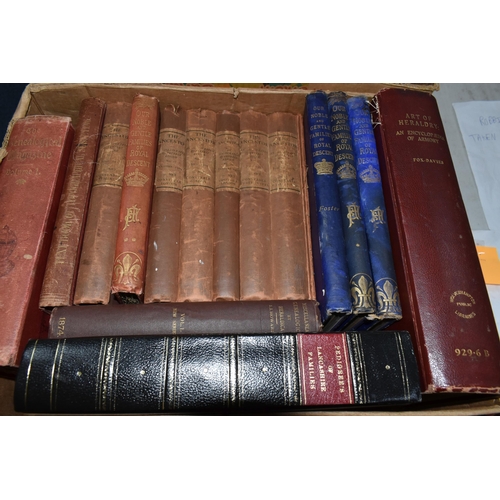 574 - TWO BOXES OF BOOKS containing twenty-eight antiquarian titles in hardback, some leather bound format... 