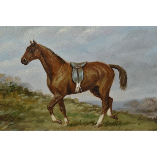 327 - C.HARRISON (20TH CENTURY) TWO EQUINE PORTRAITS, the first depicting a horse with a saddle, signed bo... 