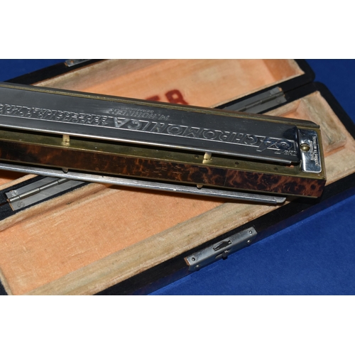 425 - TWO CASED HOHNER 64 CHROMONICA HARMONICAS, both appear complete and in good condition, in original f... 