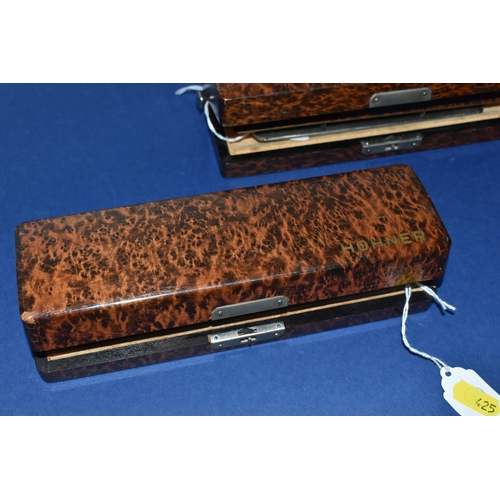 425 - TWO CASED HOHNER 64 CHROMONICA HARMONICAS, both appear complete and in good condition, in original f... 