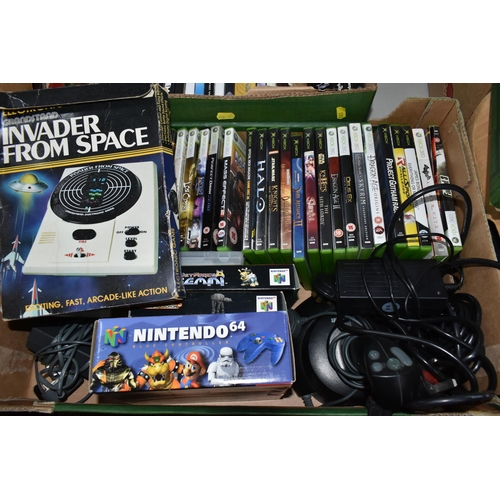 573 - A BOX OF NINTENDO AND XBOX VIDEO GAMES, includes a Grandstand Invaders From Space electronic game, a... 