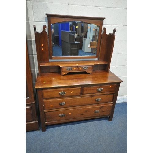 1198 - AN EDWARDIAN MAHOGANY WARDROBE, with a single bevelled mirror door, above a single drawer, width 135... 