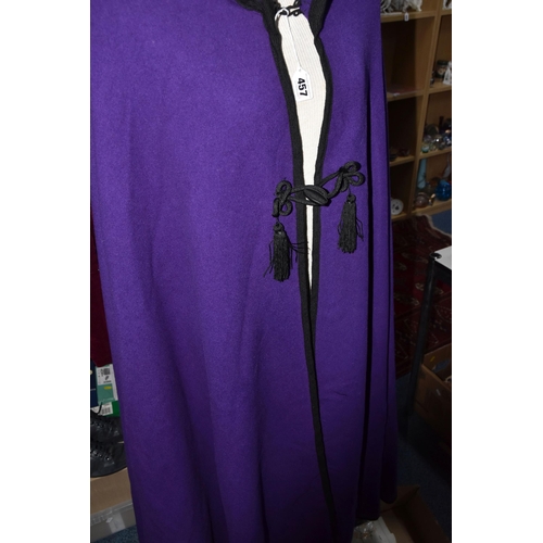 457 - ONE BOX AND LOOSE LADIES VINTAGE CLOTHING,  comprising a 1960's 100% wool calf length purple hooded ... 