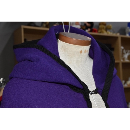 457 - ONE BOX AND LOOSE LADIES VINTAGE CLOTHING,  comprising a 1960's 100% wool calf length purple hooded ... 