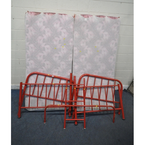 1351 - A RED TUBULAR METAL BUNK BED, with a pair of LAYEZEE Annabel mattresses (condition report: general s... 