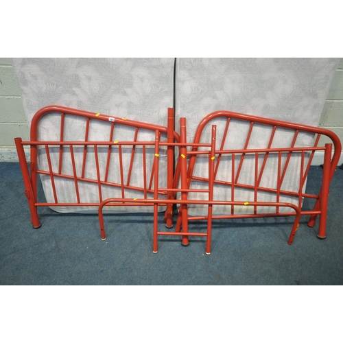 1351 - A RED TUBULAR METAL BUNK BED, with a pair of LAYEZEE Annabel mattresses (condition report: general s... 