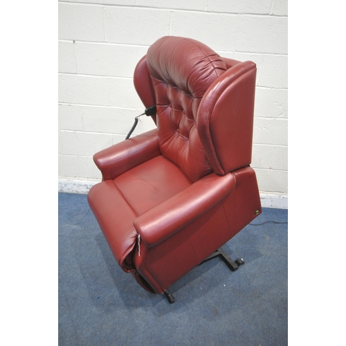 1353 - A RED LEATHER SHERBOURNE ELECTIRC RISE AND RECLINE ARMCHAIR, width 81cm x depth 96cm x height 108cm ... 