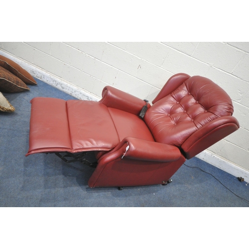 1353 - A RED LEATHER SHERBOURNE ELECTIRC RISE AND RECLINE ARMCHAIR, width 81cm x depth 96cm x height 108cm ... 