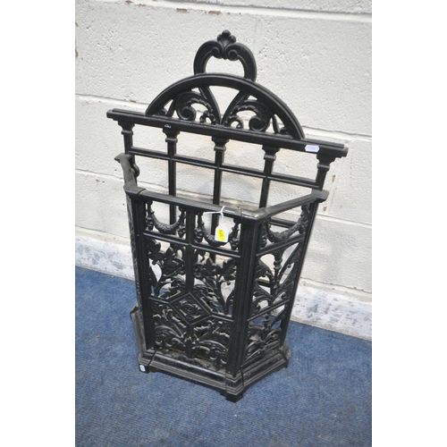 1358 - A REPRODUCTION CAST IRON UMBRELLA STAND, width 51cm x depth 19cm x height 81cm, along with an oval b... 