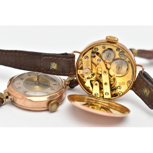 10 - TWO EARLY 20TH CENTURY LADIES 9CT GOLD WRISTWATCHES, both manual winding, the first with a round whi... 