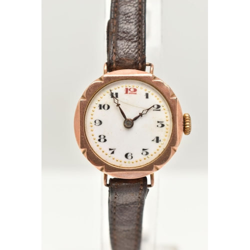 10 - TWO EARLY 20TH CENTURY LADIES 9CT GOLD WRISTWATCHES, both manual winding, the first with a round whi... 