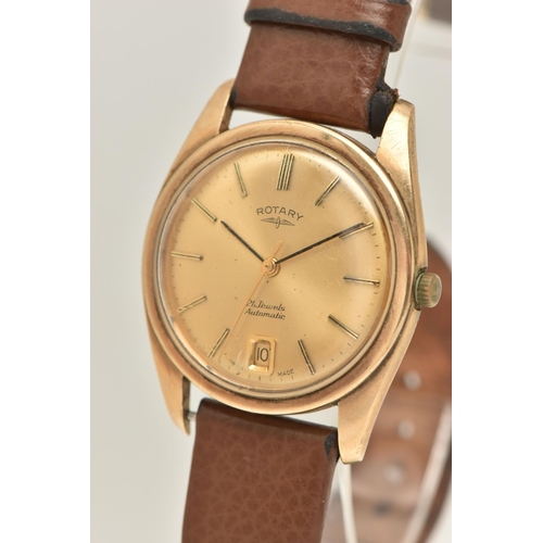 17 - A GENTS 9CT GOLD 'ROTARY' WRISTWATCH, automatic movement, round gold tone dial signed 'Rotary 21 jew... 