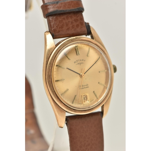 17 - A GENTS 9CT GOLD 'ROTARY' WRISTWATCH, automatic movement, round gold tone dial signed 'Rotary 21 jew... 