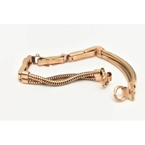 24 - A LADIES 9CT GOLD WATCH BRACELET, snake bracelet fitted with a folding clasp, hallmarked 9ct Birming... 