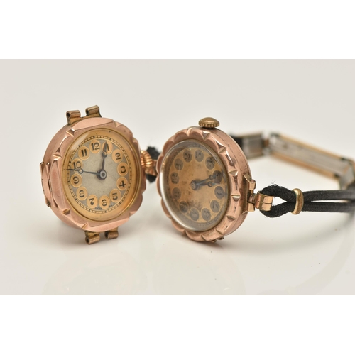 47 - TWO EARLY 20TH CENTURY 9CT GOLD WRISTWATCHES, the first hand wound movement, round dial, Arabic nume... 