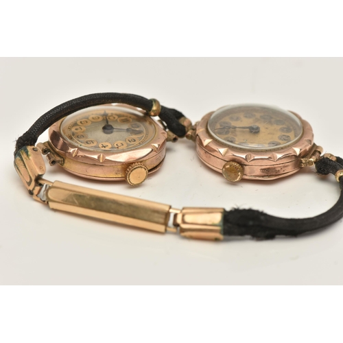 47 - TWO EARLY 20TH CENTURY 9CT GOLD WRISTWATCHES, the first hand wound movement, round dial, Arabic nume... 