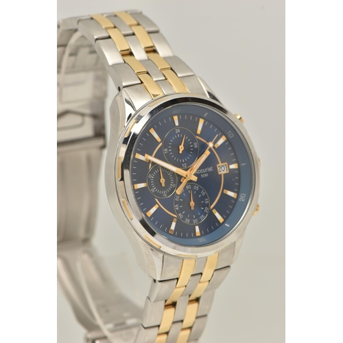 49 - A GENTLEMAN'S ACCURIST WATCH, the circular blue dial with baton marker's, date dial at 3 o'clock and... 