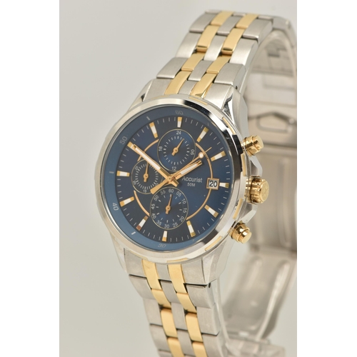 49 - A GENTLEMAN'S ACCURIST WATCH, the circular blue dial with baton marker's, date dial at 3 o'clock and... 