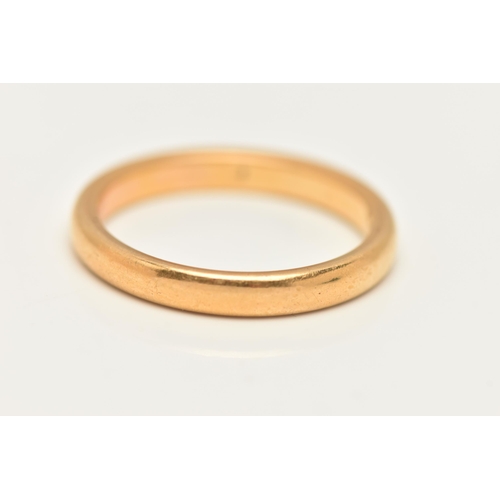 5 - A 22CT GOLD BAND RING, a plain polished band ring, approximate width 3mm x depth 1.5mm, hallmarked 2... 