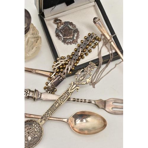 51 - ASSORTED SILVER AND WHITE METAL ITEMS, to include a set of five silver teaspoons, each hallmarked Sh... 