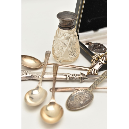 51 - ASSORTED SILVER AND WHITE METAL ITEMS, to include a set of five silver teaspoons, each hallmarked Sh... 