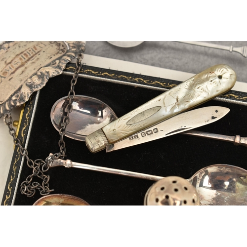 53 - A SELECTION OF SILVER ITEMS, to include a cased set of six coffee spoons, each piece hallmarked Birm... 