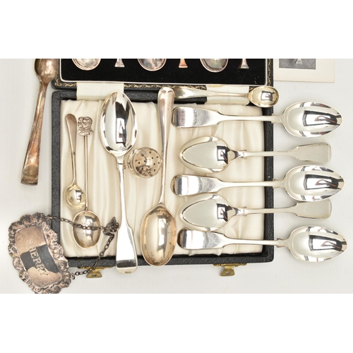 53 - A SELECTION OF SILVER ITEMS, to include a cased set of six coffee spoons, each piece hallmarked Birm... 