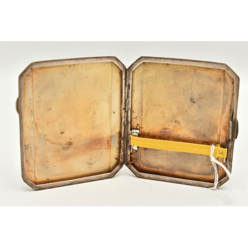 59 - A SILVER CIGARETTE CASE, a square form case with an engine turned pattern, monogram engraving to the... 