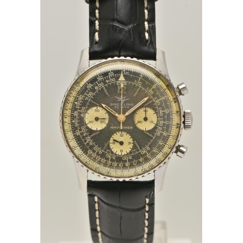 6 - A 1965 STAINLESS STEEL HAND WOUND BREITLING GENEVE 'TWIN-JET' NAVITIMER 806 WRISTWATCH, discolored m... 