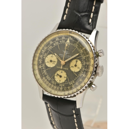 6 - A 1965 STAINLESS STEEL HAND WOUND BREITLING GENEVE 'TWIN-JET' NAVITIMER 806 WRISTWATCH, discolored m... 