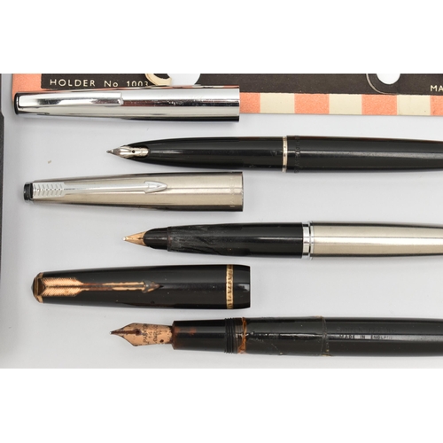 63 - ASSORTED PENS, to include an AF Parker Duo fold fitted with a 14k nib, broken barrel, two Parker fou... 