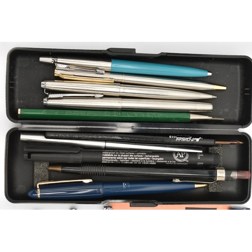 63 - ASSORTED PENS, to include an AF Parker Duo fold fitted with a 14k nib, broken barrel, two Parker fou... 