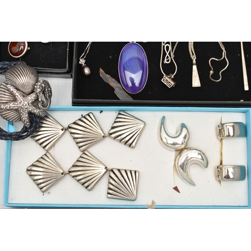 74 - A BOX OF ASSORTD WHITE METAL JEWELLERY, to include six pairs of white metal earrings, all for non-pi... 