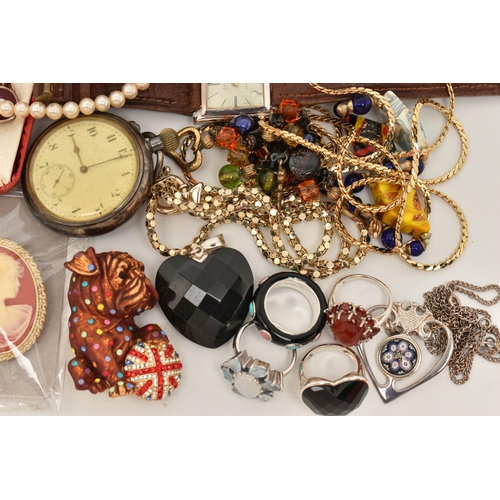 75 - A BOX OF ASSORTED JEWELLERY AND WATCHES, to include a 'Caithness' necklace with millefiori detail to... 