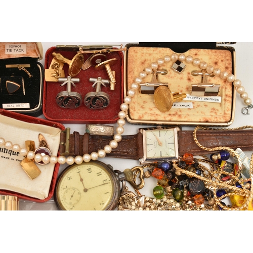 75 - A BOX OF ASSORTED JEWELLERY AND WATCHES, to include a 'Caithness' necklace with millefiori detail to... 