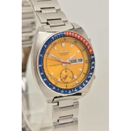 8 - A SEIKO 'POGUE' CHRONOGRAPH AUTOMATIC WRISTWATCH, automatic movement, round yellow dial, signed 'Sei... 