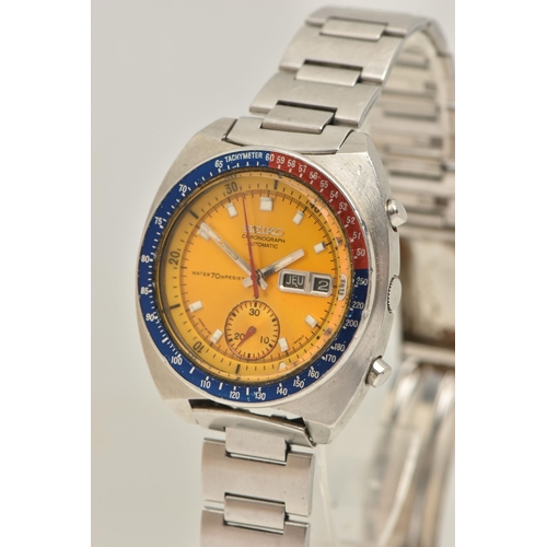 8 - A SEIKO 'POGUE' CHRONOGRAPH AUTOMATIC WRISTWATCH, automatic movement, round yellow dial, signed 'Sei... 