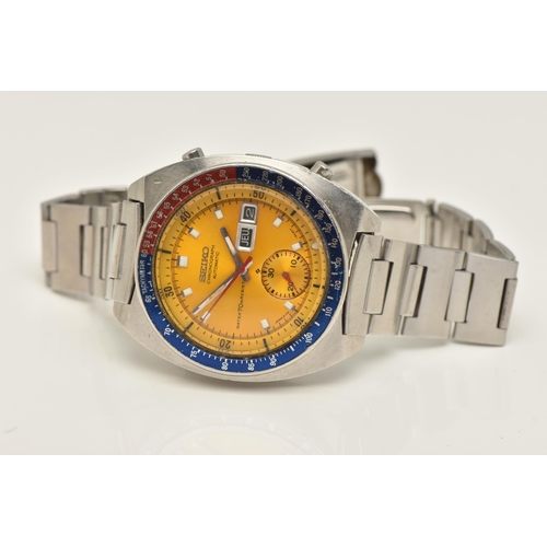 8 - A SEIKO 'POGUE' CHRONOGRAPH AUTOMATIC WRISTWATCH, automatic movement, round yellow dial, signed 'Sei... 