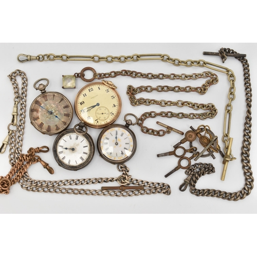 9 - AN ASSORTMENT OF POCKET WATCHES, to include a 'Waltham' rolled gold open face pocket watch, three la... 