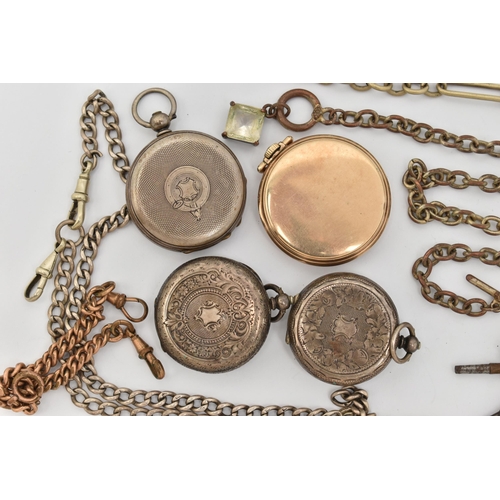 9 - AN ASSORTMENT OF POCKET WATCHES, to include a 'Waltham' rolled gold open face pocket watch, three la... 